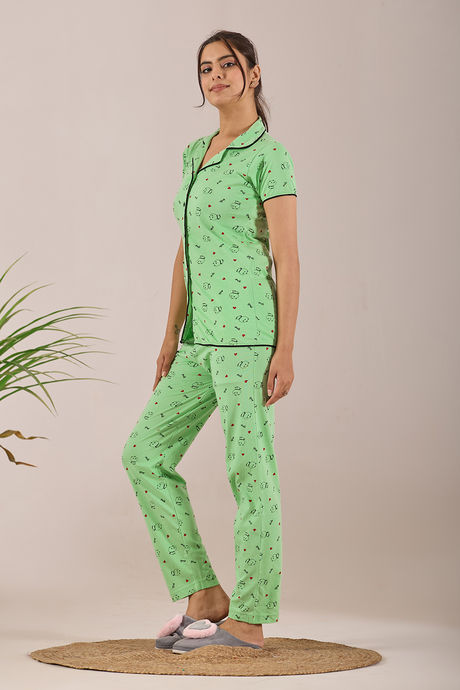 Sweet Moon Knit Cotton Pyjama Set - Pastel Green — image 3